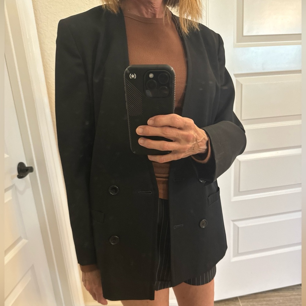 Pendleton 100% Virgin Wool Black Collarless Blazer, Size 10